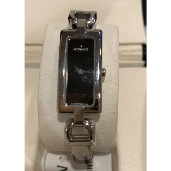 Movado 84-H5-1410 Sapphire Crystal Silver tone Rectangle Face Women's Watch Read - Picture 1 of 9